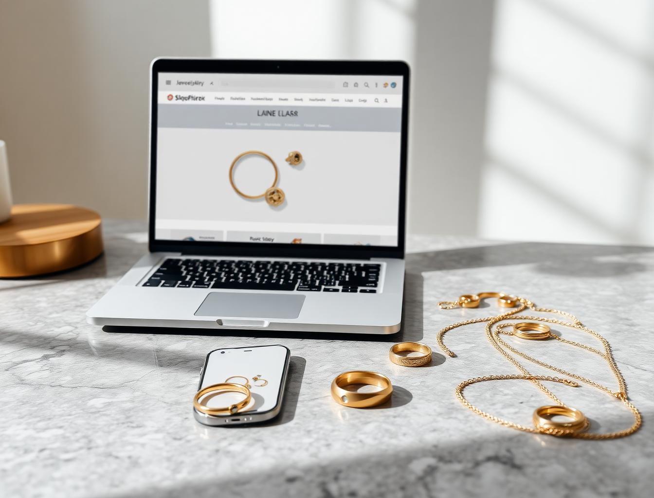 Jacks Cash Jewellers online store shown on a laptop with gold jewellery